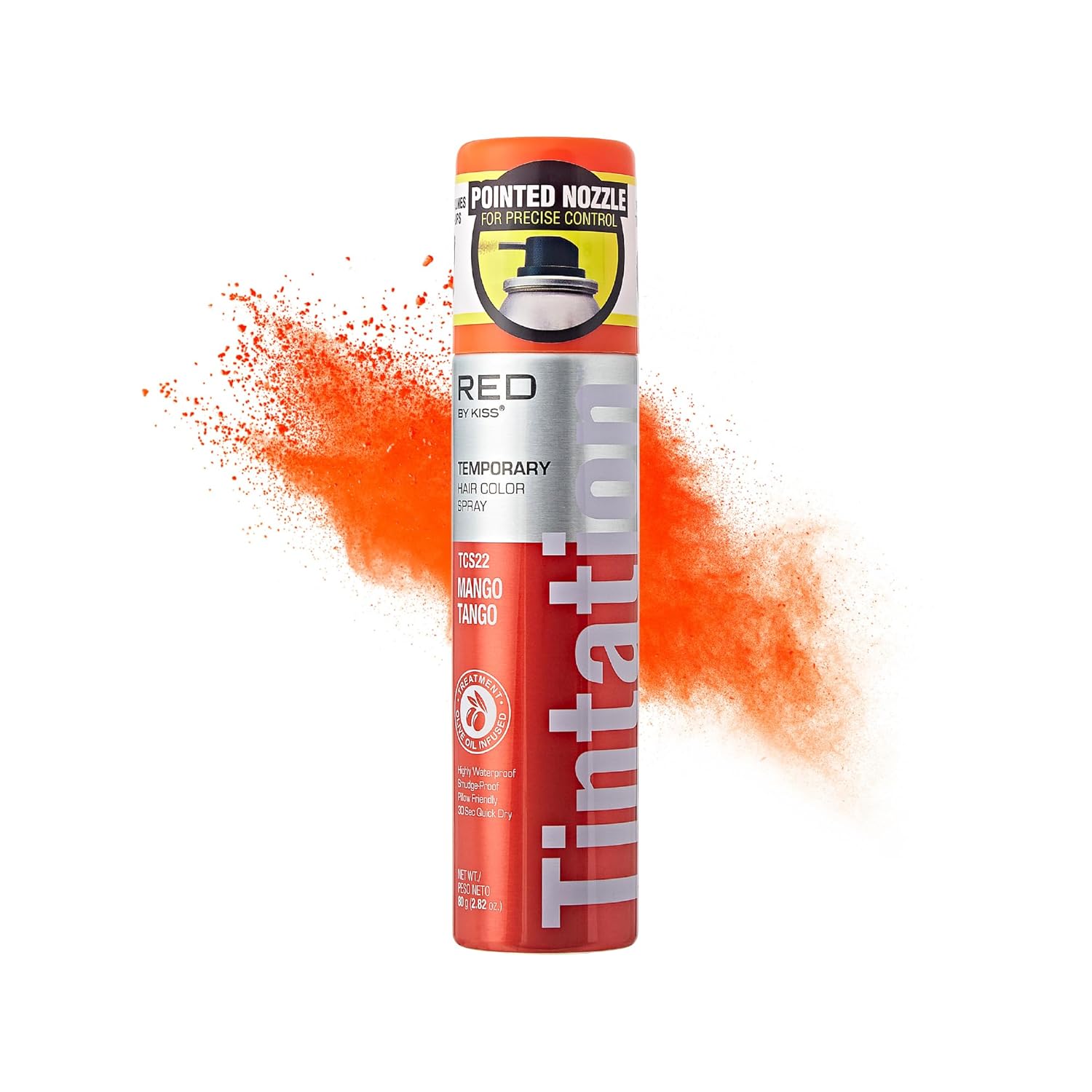 Kiss Tintation Mango Tango Temporary Hair Color Spray Smudge Proof and Washable Styling 2.82Oz (80g)